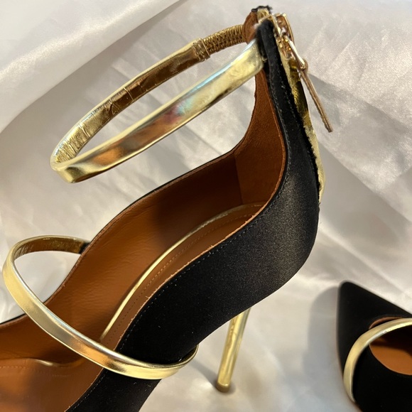 Malone Souliers Robyn 100 Black Satin Ankle Strap Pumps - Picture 9 of 15